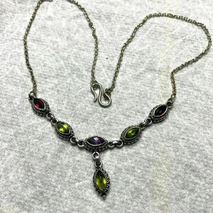 Vintage garnet amethyst citrine 925 necklace